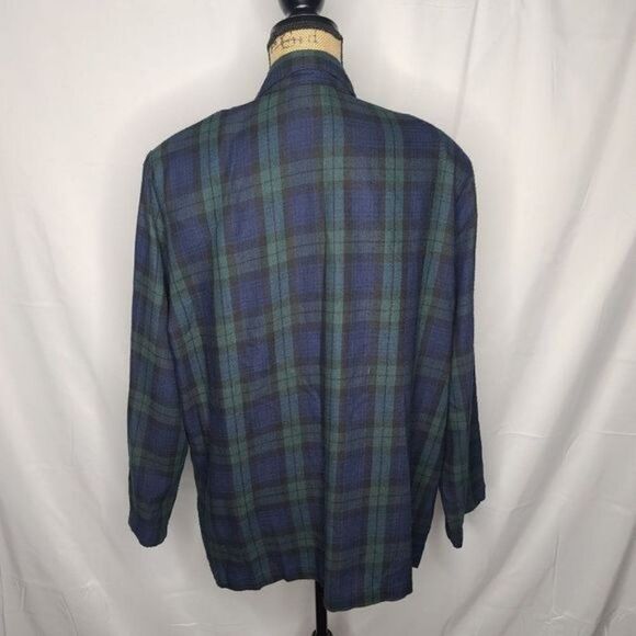 Vintage 90s Dark Green Navy Plaid Grunge Oversized Blazer Size 18/20 XXXL - Picture 5 of 12